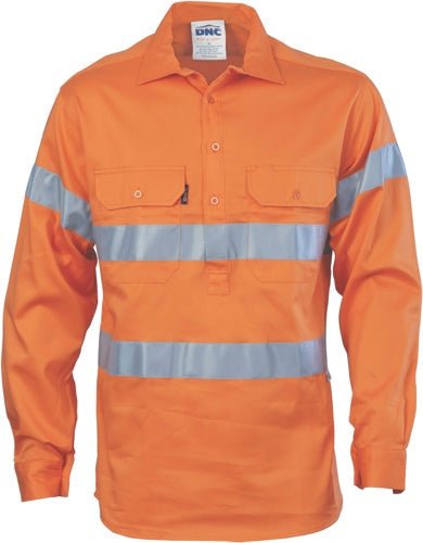 HiVis Close Front Cotton Drill Shirt with 3M R/Tape - kustomteamwear.com
