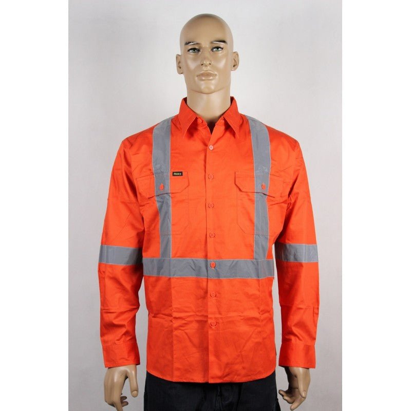 J0080# RAIL WORKER L/S DRILL SHIRT X BACK -3M TAPE - kustomteamwear.com