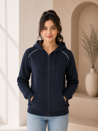 Ladies Contast Piping Fleecy Hoodie