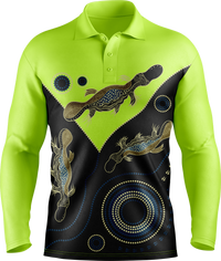 Hi Vis Aboriginal Art Long Sleeve Polo