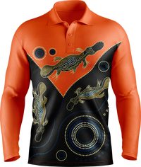 Hi Vis Aboriginal Art Long Sleeve Polo