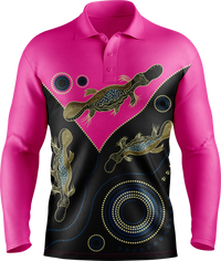 Hi Vis Aboriginal Art Long Sleeve Polo