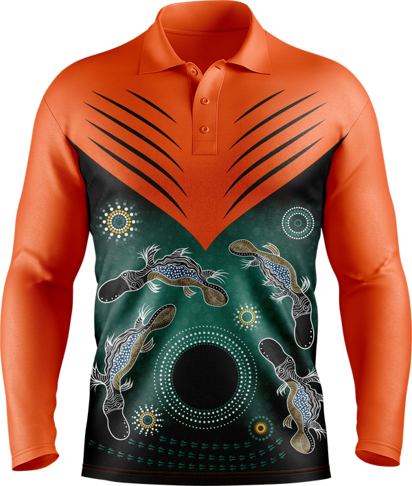 Hi Vis Aboriginal Chevron Long Sleeve Polo