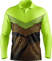 Hi Vis Aboriginal Dot Chevron Pattern Long Sleeve Polo