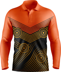 Hi Vis Aboriginal Dot Chevron Pattern Long Sleeve Polo