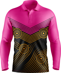 Hi Vis Aboriginal Dot Chevron Pattern Long Sleeve Polo
