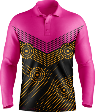 Hi Vis Aboriginal Dot Chevron Pattern Long Sleeve tshirt
