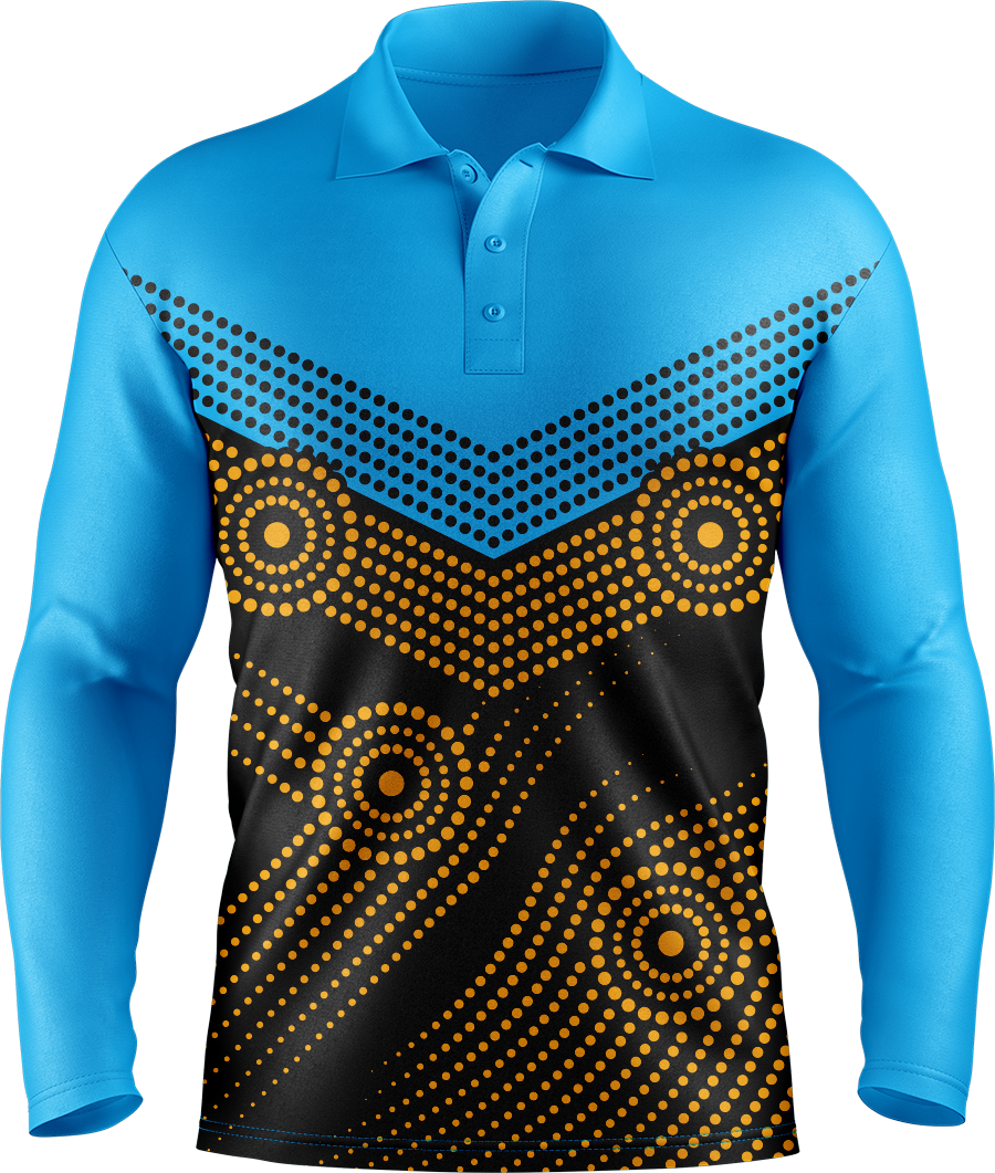 Hi Vis Aboriginal Dot Chevron Pattern Long Sleeve Polo