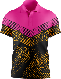 Hi Vis Aboriginal Dot Chevron Pattern Short Sleeve Polo