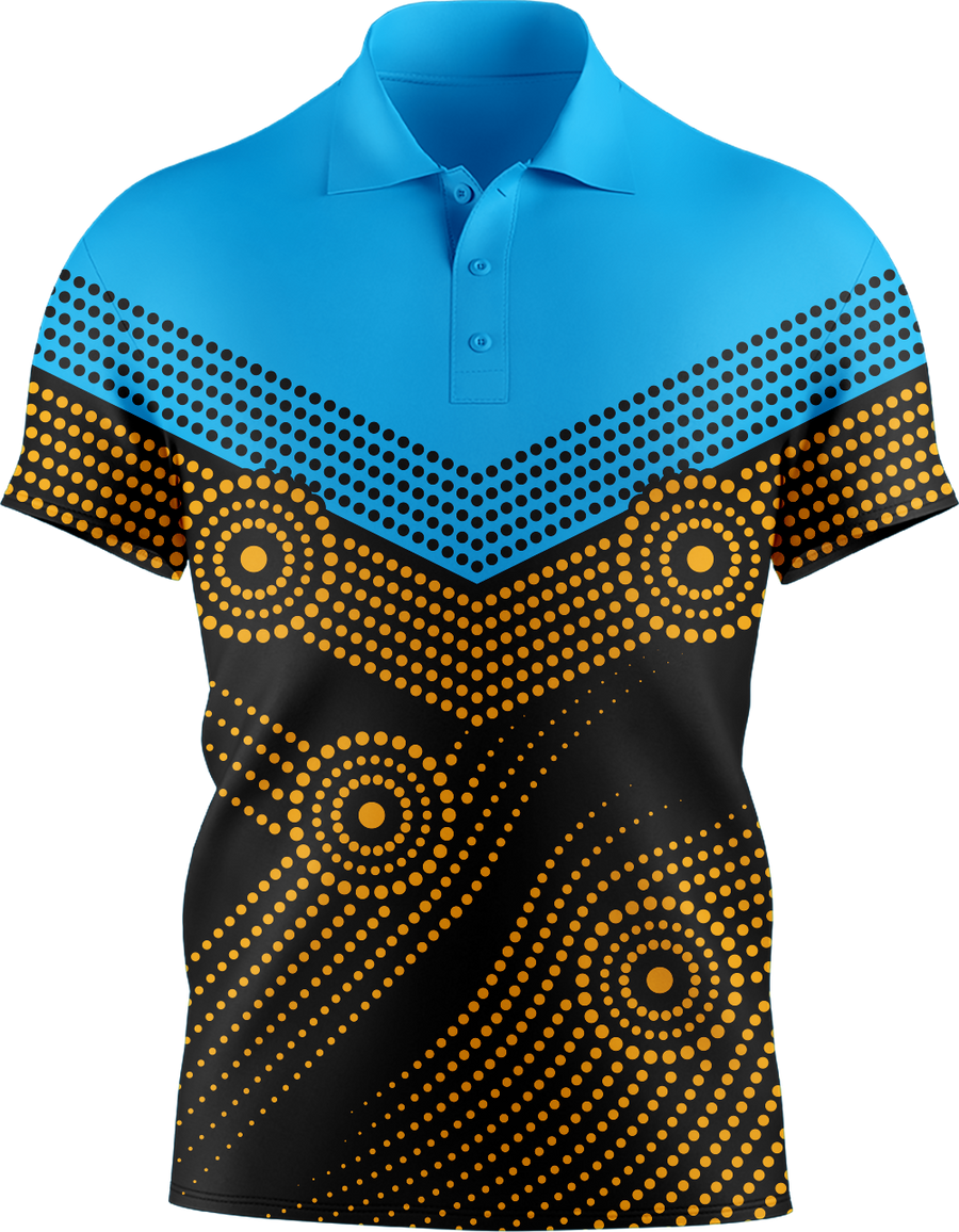 Hi Vis Aboriginal Dot Chevron Pattern Short Sleeve Polo