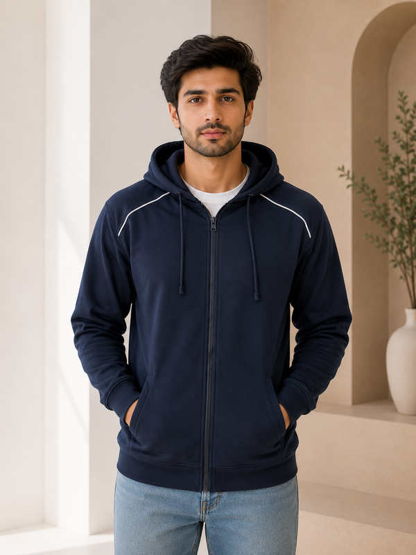Mens Contast Piping Fleecy Hoodie