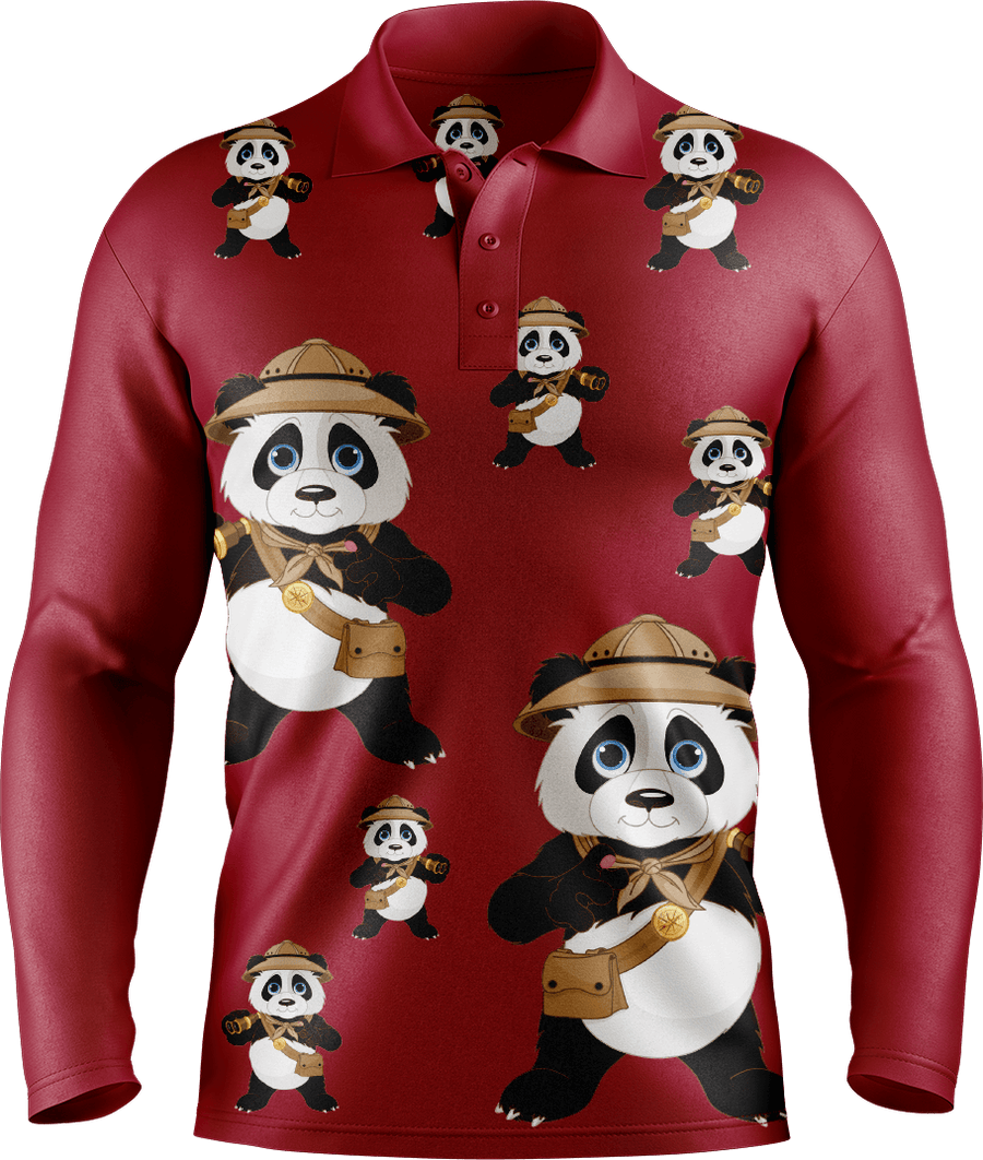 Explorer Panda Men's Long Sleeve Polo - fungear.com.au