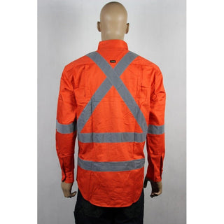 J0080# RAIL WORKER L/S DRILL SHIRT X BACK -3M TAPE - kustomteamwear.com