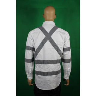 J0081# ROAD WORKER L/S DRILL SHIRT X BACK -3M TAPE - kustomteamwear.com