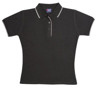 Ladies Double Stripe Trim Collar Polo - kustomteamwear.com