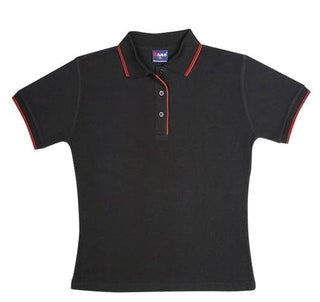 Ladies Double Stripe Trim Collar Polo - kustomteamwear.com