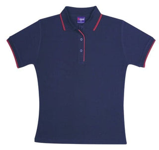 Ladies Double Stripe Trim Collar Polo - kustomteamwear.com