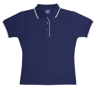 Ladies Double Stripe Trim Collar Polo - kustomteamwear.com