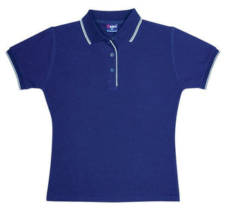 Ladies Double Stripe Trim Collar Polo - kustomteamwear.com