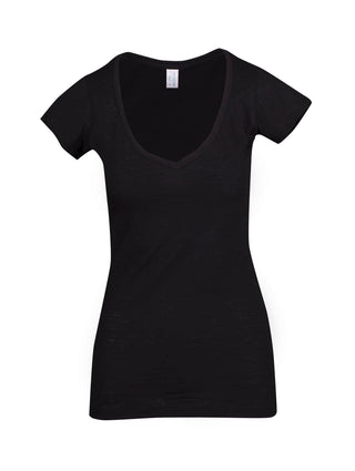Ladies Raw Cotton Wave V Neck Tees - kustomteamwear.com