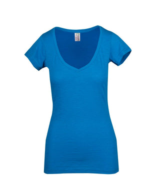 Ladies Raw Cotton Wave V Neck Tees - kustomteamwear.com