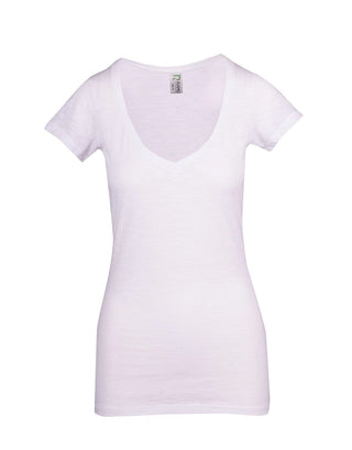 Ladies Raw Cotton Wave V Neck Tees - kustomteamwear.com
