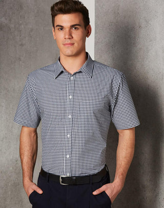 M7300S Men's Gingham Check S/S Shirt - kustomteamwear.com