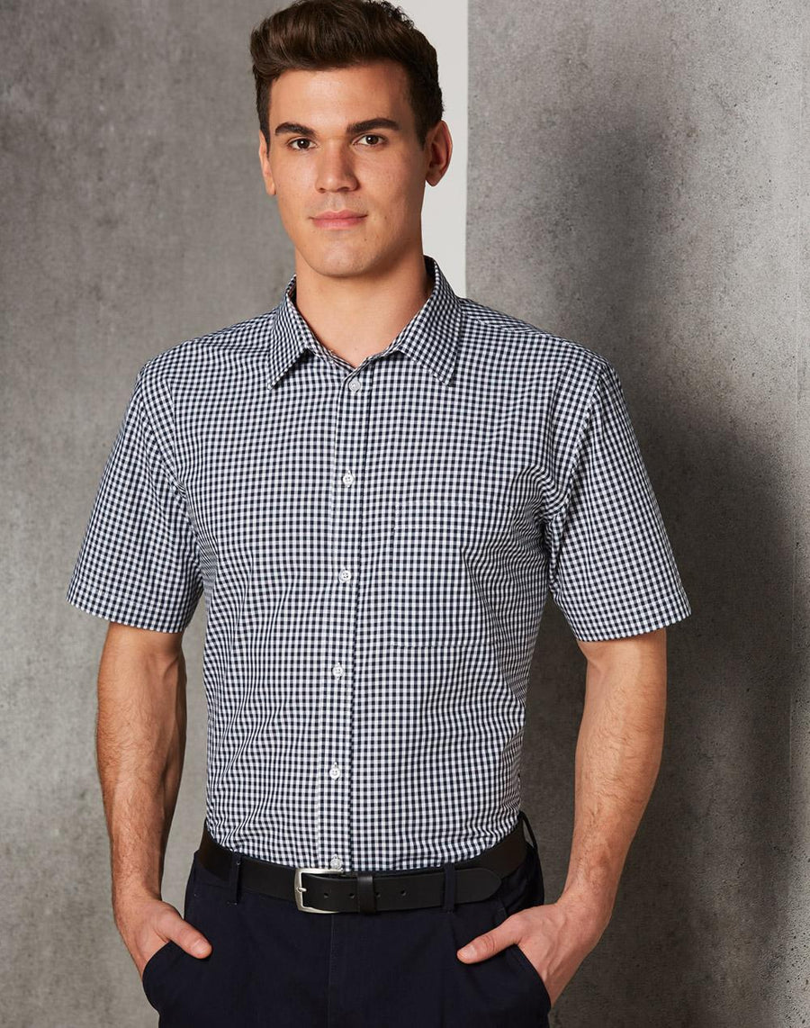 M7300S Men's Gingham Check S/S Shirt - kustomteamwear.com