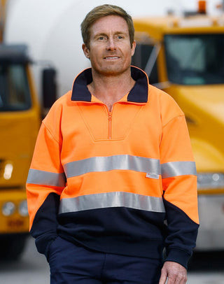 SW14 Hi Vis L/S Fleecy Collar Sweater 3M Tapes - kustomteamwear.com