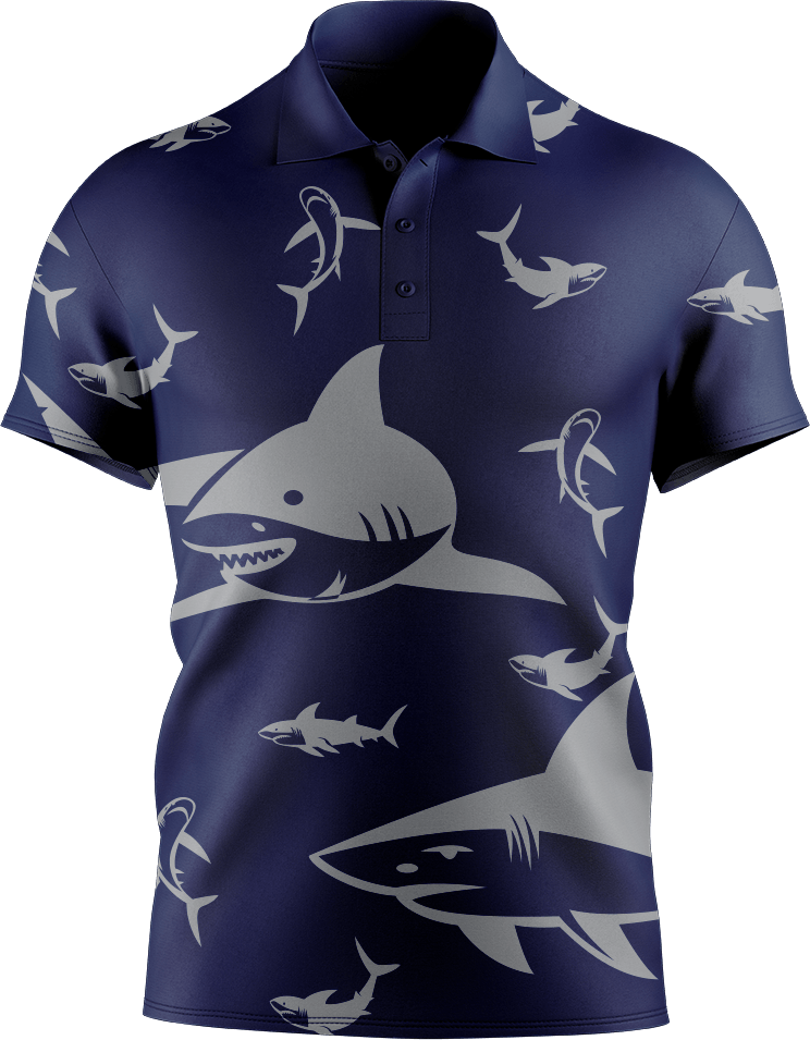 Swim With Sharks Men's Short Sleeve Polo - fungear.com.au