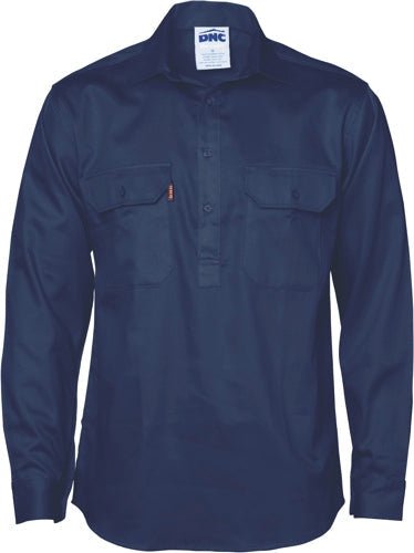 Close Front Cotton Drill Shirt - Long Sleeve