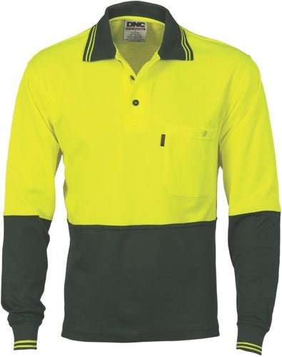 Cotton Back HiVis Two Tone Fluoro Polo - Long Sleeve