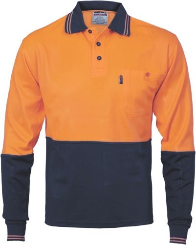 Cotton Back HiVis Two Tone Fluoro Polo - Long Sleeve - kustomteamwear.com