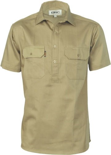 Cotton Drill Close Front Work Shirt - Short Sleeve - kustomteamwear.com