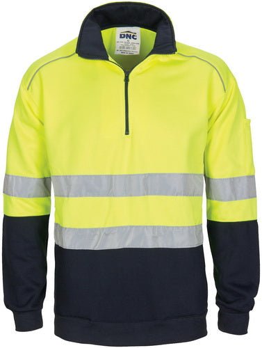 HiVis 1/2 Zip Fleecy with Hoop Pattern CSR Reflective Tape - kustomteamwear.com