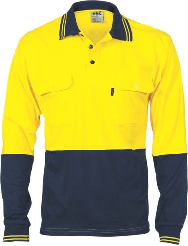 HiVis Cool-Breeze 2 Tone Cotton Jersey Polo Shirt with Twin Chest Pocket - L/S