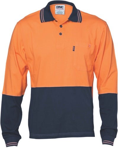 HiVis Cool-Breeze Cotton Jersey Polo Shirt with Under Arm Cotton Mesh - L/S - kustomteamwear.com