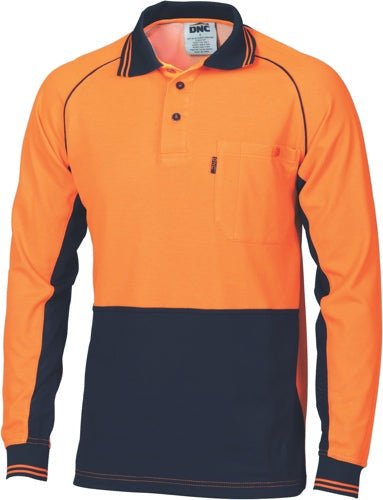 HiVis Cotton Backed Cool-Breeze Contrast Polo - long Sleeve - kustomteamwear.com