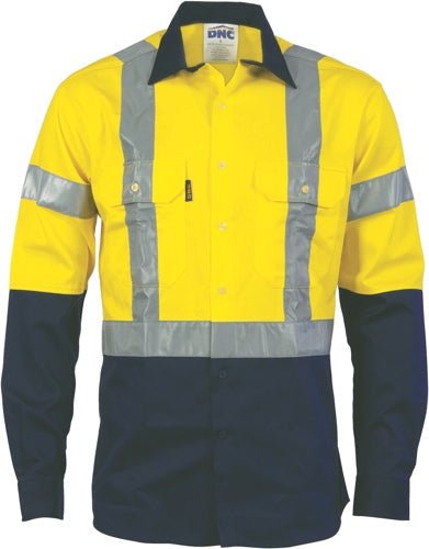 HiVis D/N 2 Tone Drill Shirt with H Pattern Generic R/ Tape - Long sleeve