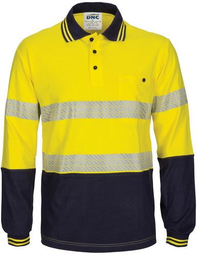 HIVIS Segment Tape Cotton Jersey Polo - Long Sleeve