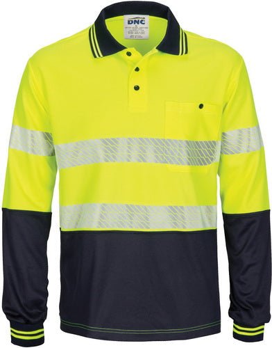 HIVIS Segment Taped Mircomesh Polo   Long Sleeve