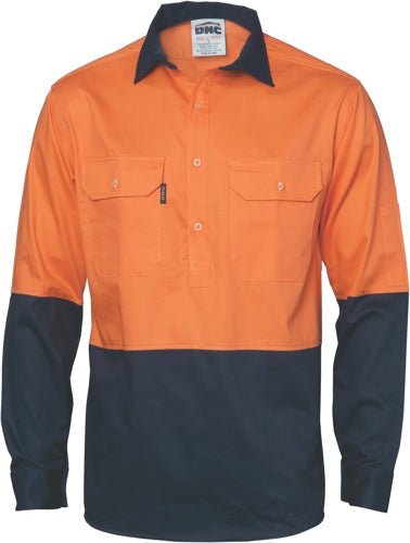 HiVis Two Tone Close Front Cotton Drill Shirt - long sleeve Guss et Sleeve - kustomteamwear.com