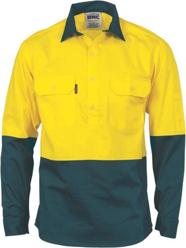 HiVis Two Tone Close Front Cotton Drill Shirt - long sleeve Guss et Sleeve