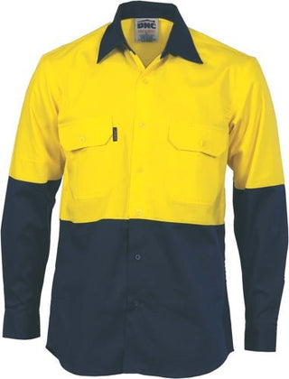 HiVis Two Tone Cotton Drill Vented Shirt -Long Sleeve