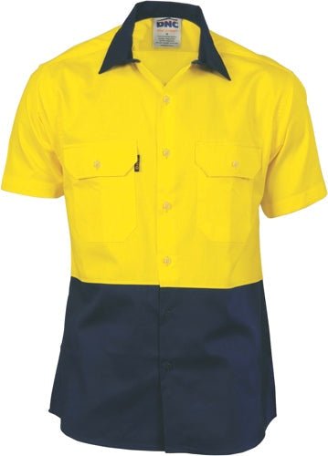 HiVis Two Tone Cotton Drill Vented Shirt -Short Sleeve