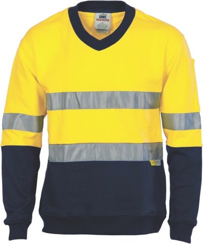 HiVis Two Tone Cotton Fleecy SweatShirt V-Neck with 3M R/Tape