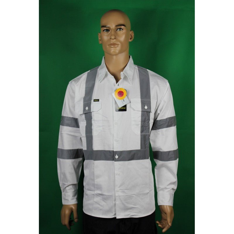 J0081# ROAD WORKER L/S DRILL SHIRT X BACK -3M TAPE - kustomteamwear.com