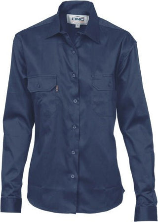 Ladies Cotton Drill Work Shirt - Long Sleeve - kustomteamwear.com