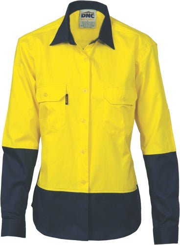 Ladies HiVis 2 Tone Cool-Breeze Cotton Shirt - Long Sleeve