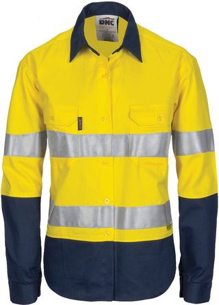 Ladies HiVis Two Tone Cool-Breeze Cott on Sh irt with 3M R/Tape - Long sleeve